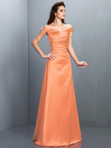 Charming Off-the-Shoulder Sleeveless Long Satin Bridesmaid Dresses-Ballbella