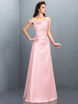 Charming Off-the-Shoulder Sleeveless Long Satin Bridesmaid Dresses-Ballbella