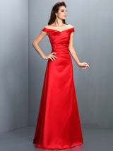 Charming Off-the-Shoulder Sleeveless Long Satin Bridesmaid Dresses-Ballbella