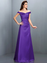 Charming Off-the-Shoulder Sleeveless Long Satin Bridesmaid Dresses-Ballbella