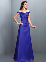 Charming Off-the-Shoulder Sleeveless Long Satin Bridesmaid Dresses-Ballbella