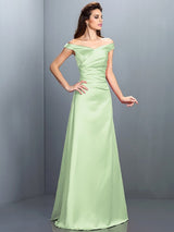 Charming Off-the-Shoulder Sleeveless Long Satin Bridesmaid Dresses-Ballbella