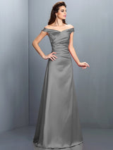 Charming Off-the-Shoulder Sleeveless Long Satin Bridesmaid Dresses-Ballbella