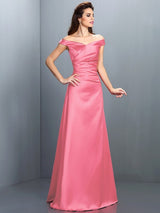 Charming Off-the-Shoulder Sleeveless Long Satin Bridesmaid Dresses-Ballbella