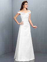 Charming Off-the-Shoulder Sleeveless Long Satin Bridesmaid Dresses-Ballbella