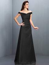 Charming Off-the-Shoulder Sleeveless Long Satin Bridesmaid Dresses-Ballbella