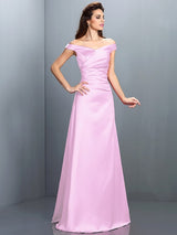 Charming Off-the-Shoulder Sleeveless Long Satin Bridesmaid Dresses-Ballbella