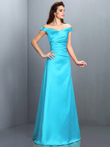 Charming Off-the-Shoulder Sleeveless Long Satin Bridesmaid Dresses-Ballbella