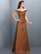 Charming Off-the-Shoulder Sleeveless Long Satin Bridesmaid Dresses-Ballbella