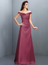 Charming Off-the-Shoulder Sleeveless Long Satin Bridesmaid Dresses-Ballbella