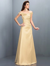Charming Off-the-Shoulder Sleeveless Long Satin Bridesmaid Dresses-Ballbella