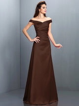 Charming Off-the-Shoulder Sleeveless Long Satin Bridesmaid Dresses-Ballbella