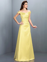 Charming Off-the-Shoulder Sleeveless Long Satin Bridesmaid Dresses-Ballbella