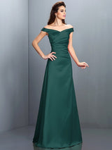 Charming Off-the-Shoulder Sleeveless Long Satin Bridesmaid Dresses-Ballbella