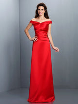 Charming Off-the-Shoulder Sleeveless Long Satin Bridesmaid Dresses-Ballbella