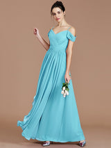 Charming Off-the-Shoulder Sleeveless Ruched Chiffon Bridesmaid Dresses-Ballbella