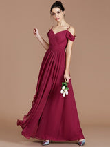 Charming Off-the-Shoulder Sleeveless Ruched Chiffon Bridesmaid Dresses-Ballbella
