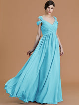 Charming Off-the-Shoulder Sleeveless Ruched Chiffon Bridesmaid Dresses-Ballbella