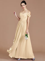 Charming Off-the-Shoulder Sleeveless Ruched Chiffon Bridesmaid Dresses-Ballbella