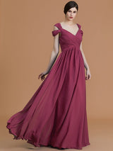 Charming Off-the-Shoulder Sleeveless Ruched Chiffon Bridesmaid Dresses-Ballbella