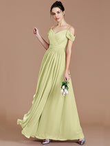 Charming Off-the-Shoulder Sleeveless Ruched Chiffon Bridesmaid Dresses-Ballbella