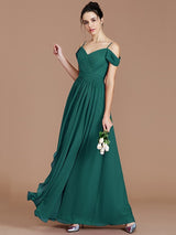 Charming Off-the-Shoulder Sleeveless Ruched Chiffon Bridesmaid Dresses-Ballbella