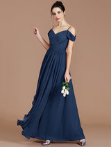 Charming Off-the-Shoulder Sleeveless Ruched Chiffon Bridesmaid Dresses-Ballbella