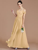 Charming Off-the-Shoulder Sleeveless Ruched Chiffon Bridesmaid Dresses-Ballbella