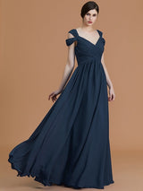 Charming Off-the-Shoulder Sleeveless Ruched Chiffon Bridesmaid Dresses-Ballbella