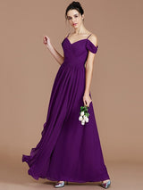 Charming Off-the-Shoulder Sleeveless Ruched Chiffon Bridesmaid Dresses-Ballbella