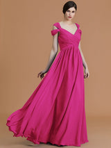 Charming Off-the-Shoulder Sleeveless Ruched Chiffon Bridesmaid Dresses-Ballbella