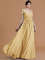 Charming Off-the-Shoulder Sleeveless Ruched Chiffon Bridesmaid Dresses-Ballbella