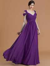 Charming Off-the-Shoulder Sleeveless Ruched Chiffon Bridesmaid Dresses-Ballbella