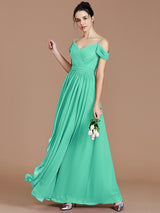 Charming Off-the-Shoulder Sleeveless Ruched Chiffon Bridesmaid Dresses-Ballbella
