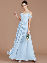 Charming Off-the-Shoulder Sleeveless Ruched Chiffon Bridesmaid Dresses-Ballbella