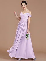 Charming Off-the-Shoulder Sleeveless Ruched Chiffon Bridesmaid Dresses-Ballbella