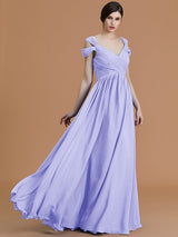 Charming Off-the-Shoulder Sleeveless Ruched Chiffon Bridesmaid Dresses-Ballbella