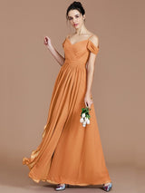 Charming Off-the-Shoulder Sleeveless Ruched Chiffon Bridesmaid Dresses-Ballbella