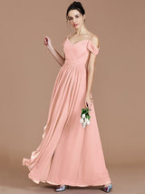 Charming Off-the-Shoulder Sleeveless Ruched Chiffon Bridesmaid Dresses-Ballbella