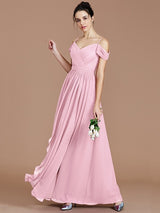 Charming Off-the-Shoulder Sleeveless Ruched Chiffon Bridesmaid Dresses-Ballbella