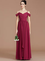 Charming Off-the-Shoulder Sleeveless Ruched Chiffon Bridesmaid Dresses-Ballbella