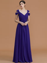 Charming Off-the-Shoulder Sleeveless Ruched Chiffon Bridesmaid Dresses-Ballbella