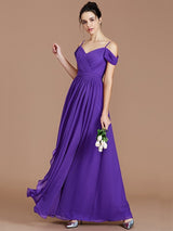 Charming Off-the-Shoulder Sleeveless Ruched Chiffon Bridesmaid Dresses-Ballbella