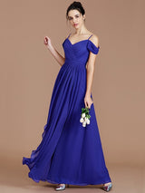 Charming Off-the-Shoulder Sleeveless Ruched Chiffon Bridesmaid Dresses-Ballbella