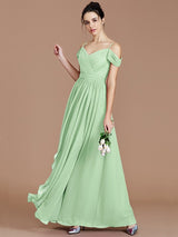 Charming Off-the-Shoulder Sleeveless Ruched Chiffon Bridesmaid Dresses-Ballbella