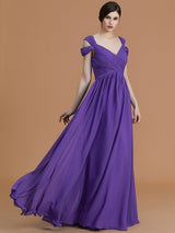Charming Off-the-Shoulder Sleeveless Ruched Chiffon Bridesmaid Dresses-Ballbella