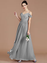 Charming Off-the-Shoulder Sleeveless Ruched Chiffon Bridesmaid Dresses-Ballbella
