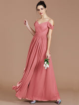 Charming Off-the-Shoulder Sleeveless Ruched Chiffon Bridesmaid Dresses-Ballbella