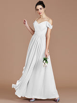 Charming Off-the-Shoulder Sleeveless Ruched Chiffon Bridesmaid Dresses-Ballbella