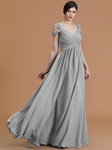 Charming Off-the-Shoulder Sleeveless Ruched Chiffon Bridesmaid Dresses-Ballbella